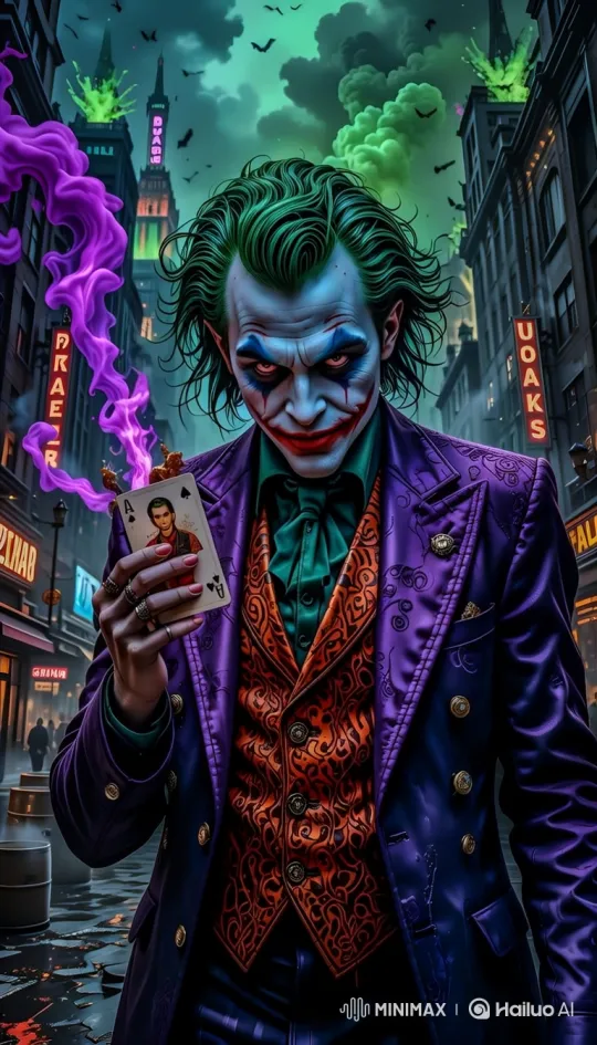 Joker in a Dark, Eerie Gotham Cityscape – AI Generated Video | Hailuo AI
