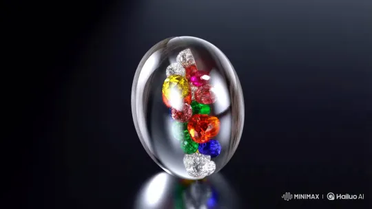 Glass Mango Sliced to Reveal Cascading Gems – AI Generated Video | Hailuo AI