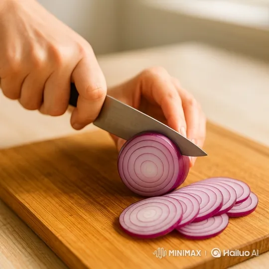 Expert Technique: Slicing an Onion into Thin Rings – AI Generated Video | Hailuo AI