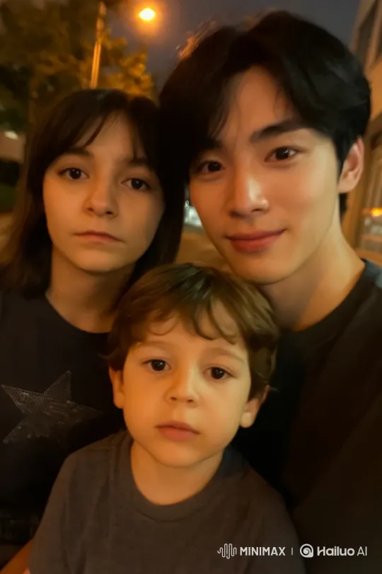Family Portrait Captures Candid Joy in Park's Night Light – AI Generated Video | Hailuo AI