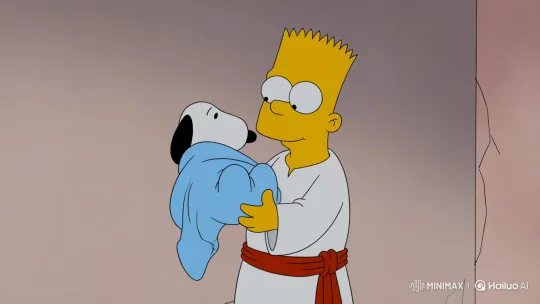Bart Simpson as Jesus Christ Cradles Baby Snoopy – AI Generated Video | Hailuo AI