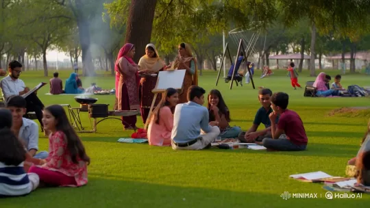 Diverse Community Enjoying a Peaceful Afternoon in a Pakistani Park – AI Generated Video | Hailuo AI