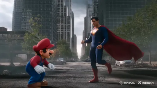 Mario vs. Superman: Epic Confrontation in Ruined City – AI Generated Video | Hailuo AI