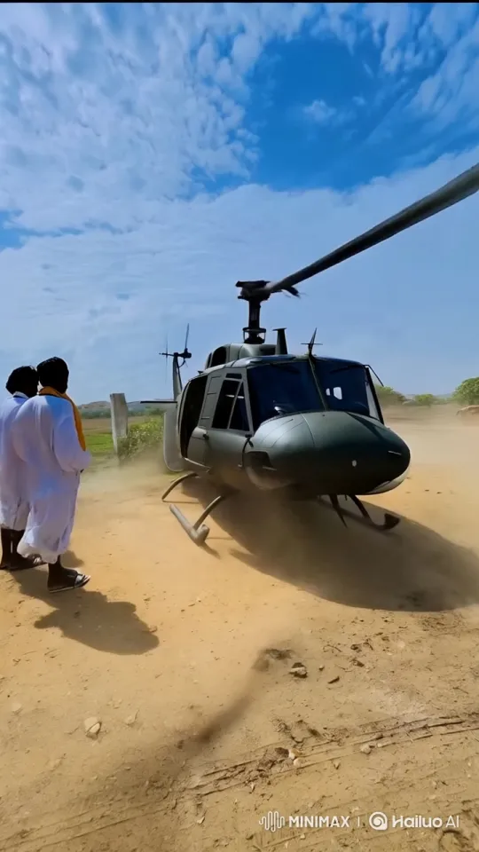 Military Huey Helicopter Evacuates Men in White Robes – AI Generated Video | Hailuo AI