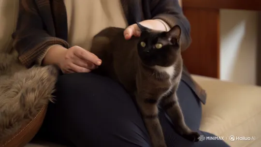 Affectionate Cat Enjoys Owner's Lap and Purring Moments – AI Generated Video | Hailuo AI