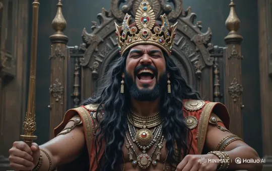 Powerful Ruler's Menacing Laughter in Throne Room – AI Generated Video | Hailuo AI