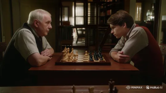 Intense Chess Game Between an Older Man and a Younger Person – AI Generated Video | Hailuo AI