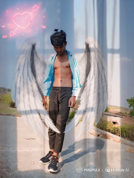 Young Man with Angel Wings in Reflective Mood – AI Generated Video | Hailuo AI