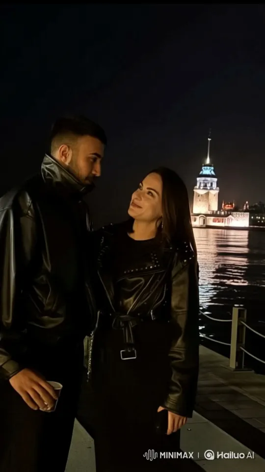 Nighttime Embrace by the Waterfront Tower – AI Generated Video | Hailuo AI