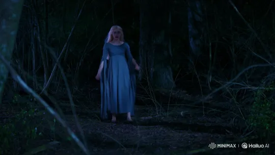 Angel-Faced Woman Flees Through Nighttime Forest – AI Generated Video | Hailuo AI