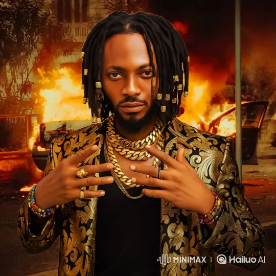 Rapper with Dreadlocks Performs Amidst Burning Cars – AI Generated Video | Hailuo AI