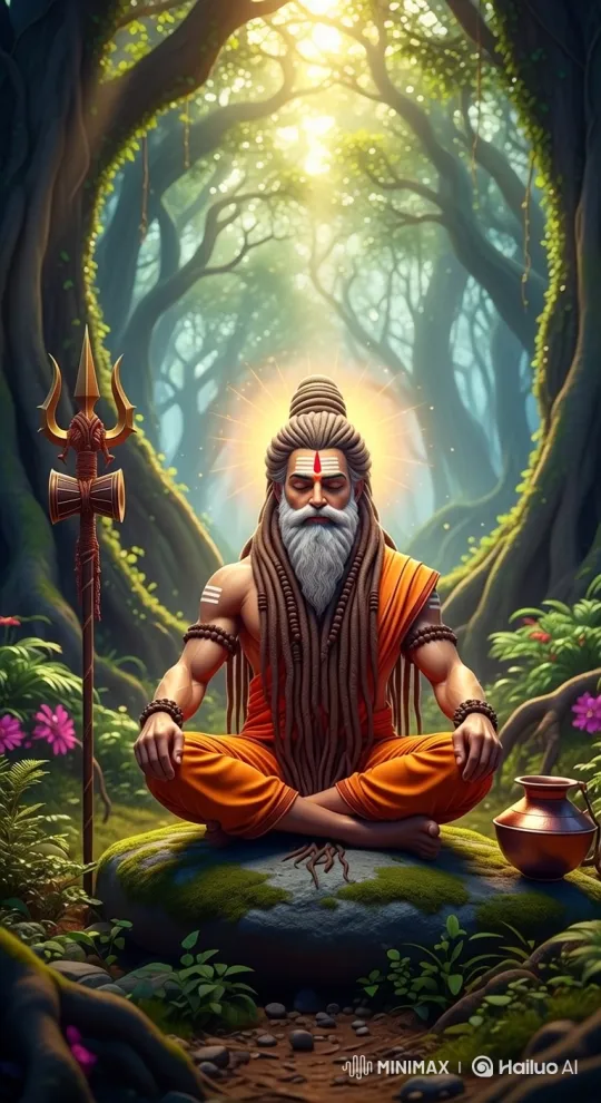 Meditating Sage in Mystical Forest with Divine Aura – AI Generated Video | Hailuo AI
