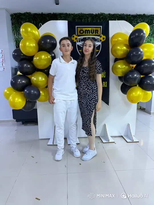 Young Boy and Woman Pose and Smile at Event – AI Generated Video | Hailuo AI