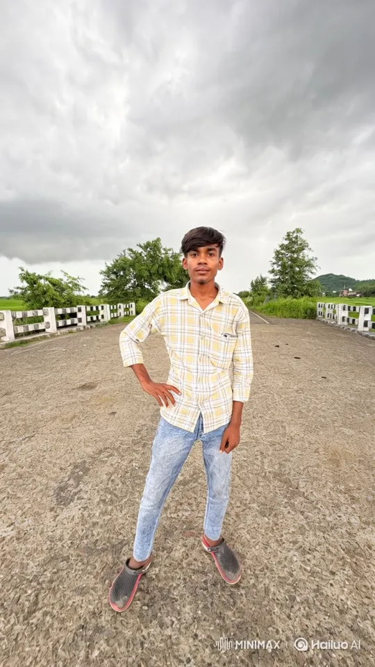 Young Man Stands on Road Amidst Expansive Rural Landscape – AI Generated Video | Hailuo AI
