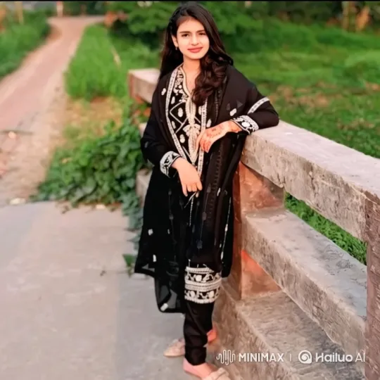 Elegant Woman in Black with Embroidery - Close-Up Video – AI Generated Video | Hailuo AI