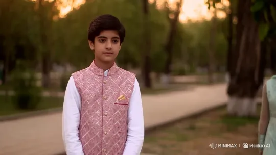 Thoughtful Boy Meets Traditional Girl in Golden Hour Park – AI Generated Video | Hailuo AI