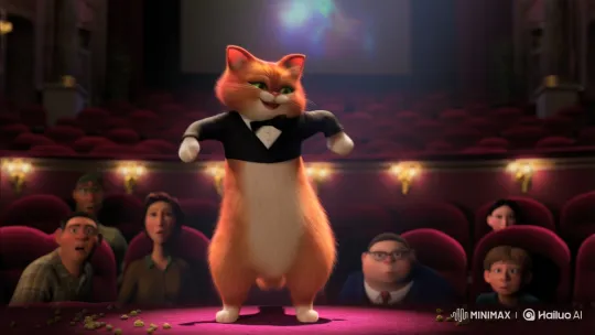 Fluffy Cat in Tux Dances in Grand Cinema Hall – AI Generated Video | Hailuo AI
