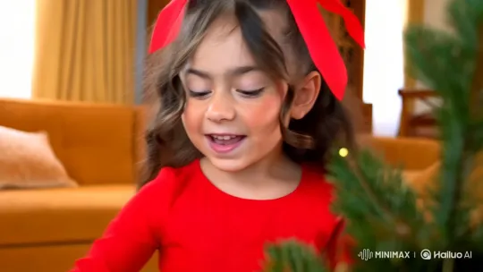 Young Girl Celebrates Christmas with Joy and Innocence – AI Generated Video | Hailuo AI