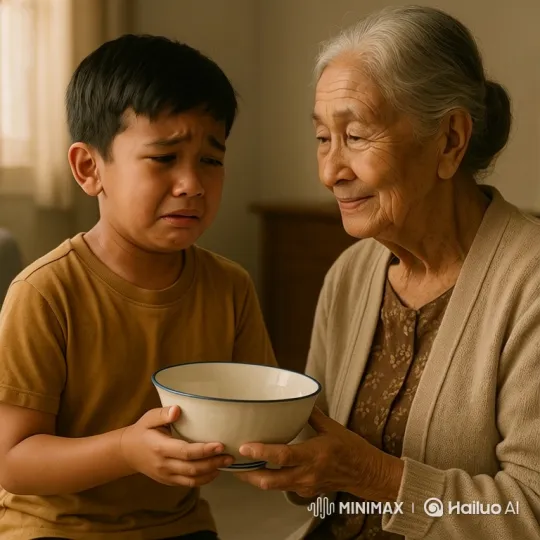 Boy Apologizes to Forgiving Grandmother with Bowl – AI Generated Video | Hailuo AI