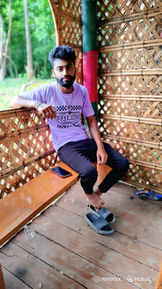 Couple Shares Serene Moment in Rustic Bamboo Structure – AI Generated Video | Hailuo AI