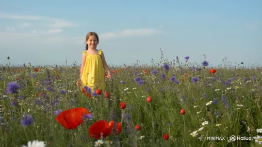 Joyful Girl Strolls Through Colorful Wildflower Field – AI Generated Video | Hailuo AI