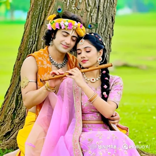Young Couple Embraces in Peaceful Garden, Woman Plays Flute – AI Generated Video | Hailuo AI