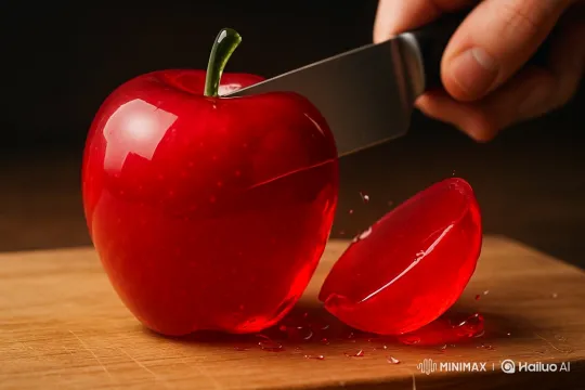 Artful Slicing of a Red Glass Apple – AI Generated Video | Hailuo AI