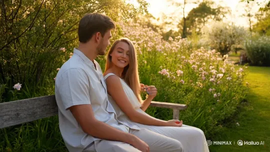 Young Couple's Romantic Moment in a Sunlit Park – AI Generated Video | Hailuo AI