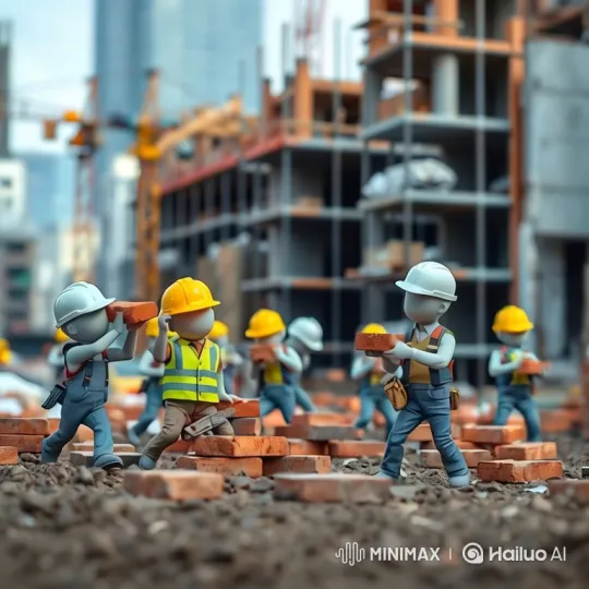 Miniature Construction Workers Build a Brick Wall – AI Generated Video | Hailuo AI