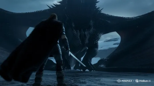 Lone Warrior Faces Colossal Dragon in Snowy Battle – AI Generated Video | Hailuo AI