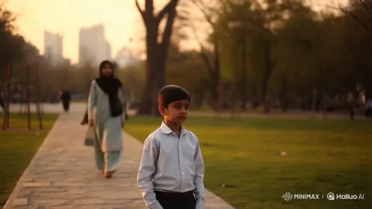 Thoughtful Boy and Graceful Girl in Golden Hour Park – AI Generated Video | Hailuo AI