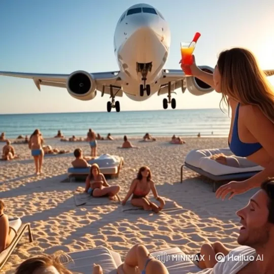 Low-Flying Passenger Plane Overcrowded Beach – AI Generated Video | Hailuo AI