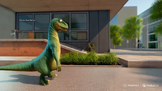 Dinosaur Surprised, Showcases, and Selfies with Giant Hamburger – AI Generated Video | Hailuo AI