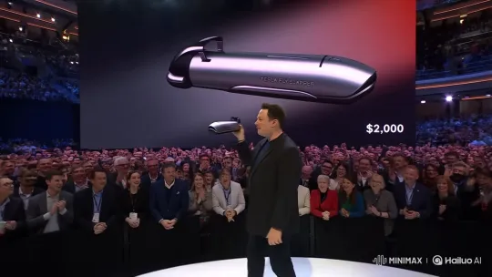 Elon Musk Unveils the Tesla Fly Slapper at Launch Event – AI Generated Video | Hailuo AI