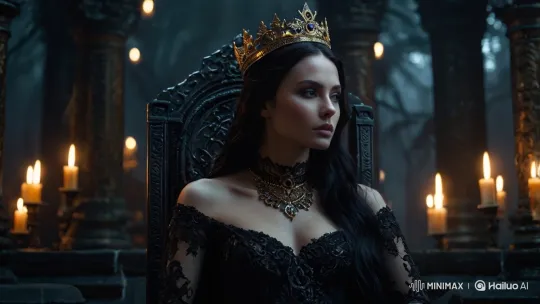 Majestic Queen in Candlelit Gothic Hall – AI Generated Video | Hailuo AI