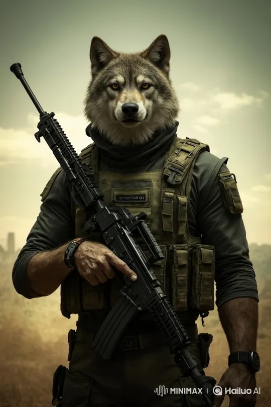 Anthropomorphic Wolf Soldier Prepares for Conflict – AI Generated Video | Hailuo AI