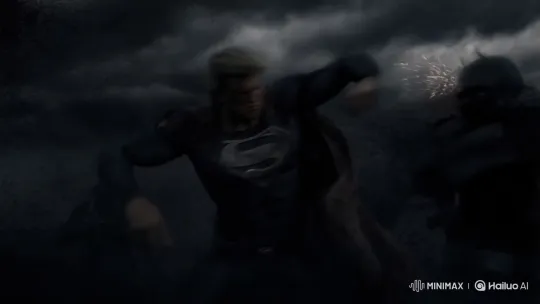 Trump in Tattered Superman Suit Fights Faceless Enemies in Slow-Motion Storm – AI Generated Video | Hailuo AI