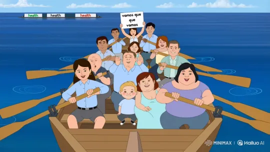 Diverse Health Team Encourages Obese Family Rowing to Health – AI Generated Video | Hailuo AI
