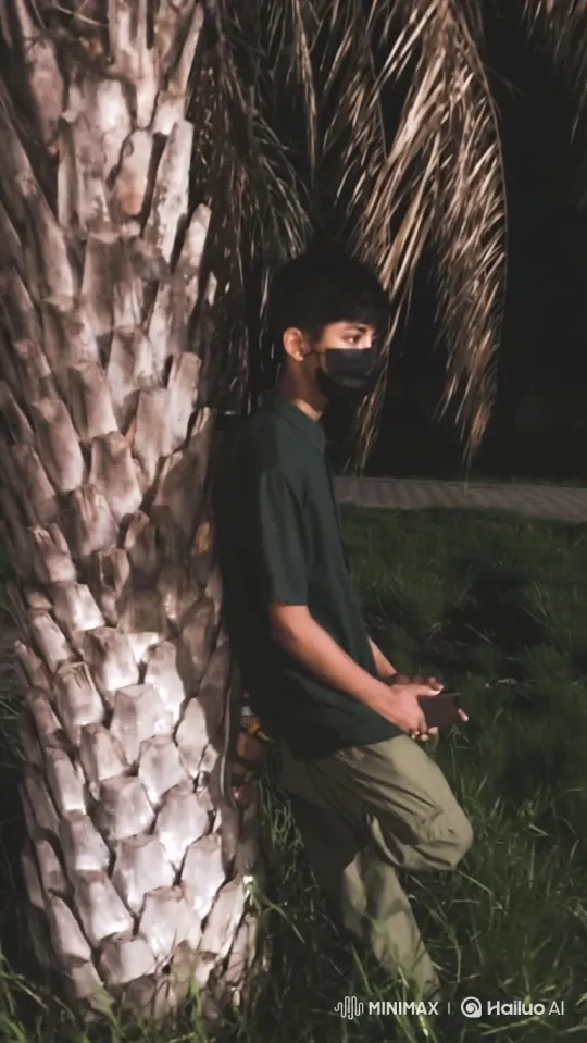 Young Man at Night, Engaged with Phone in Park – AI Generated Video | Hailuo AI