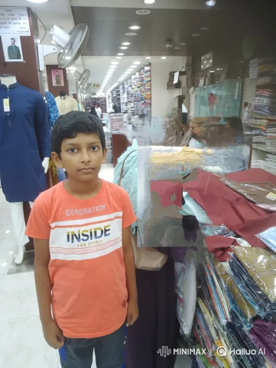 Young Boy in Clothing Store Amidst Colorful Apparel – AI Generated Video | Hailuo AI