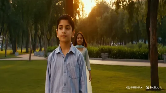 Golden Hour: A Thoughtful Boy Meets a Girl in a Park – AI Generated Video | Hailuo AI