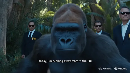 Gorilla Evades FBI Chase in Dense Jungle – AI Generated Video | Hailuo AI
