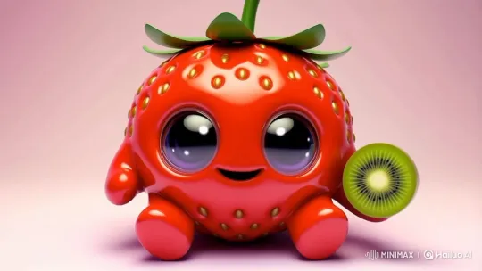 Anthropomorphic Strawberry Bites into Kiwi – AI Generated Video | Hailuo AI