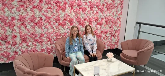Girls and Blue Creature Joyfully Jump Together – AI Generated Video | Hailuo AI