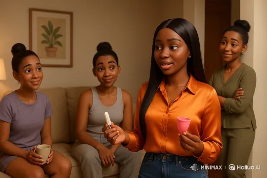 Menstrual Education and Humor in Living Room Setting – AI Generated Video | Hailuo AI