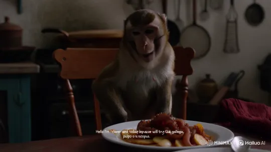 Monkey Yasmir Introduces Galician-style Octopus – AI Generated Video | Hailuo AI