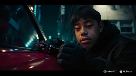 Boy Breaks into Vintage Car, Drives Away at Night – AI Generated Video | Hailuo AI