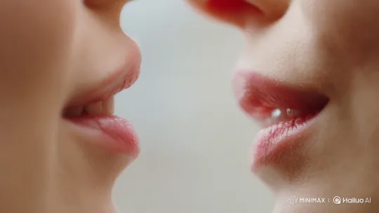 Intimate Close-Up of Two Sets of Lips Kissing – AI Generated Video | Hailuo AI