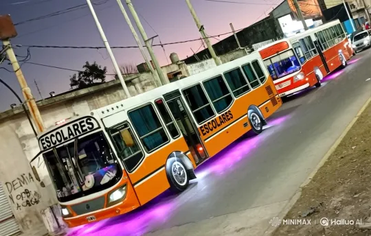 Custom Orange Bus with Air Suspension in Dusk Scene – AI Generated Video | Hailuo AI