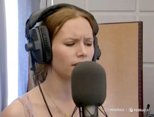 Female Singer Performing with Intensity in Recording Studio – AI Generated Video | Hailuo AI